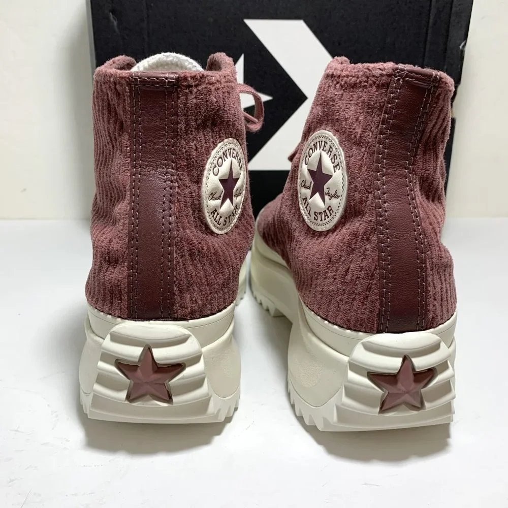 Converse Chuck Taylor Run Star Hike Platform Sneakers High Top Velour Dark Wine